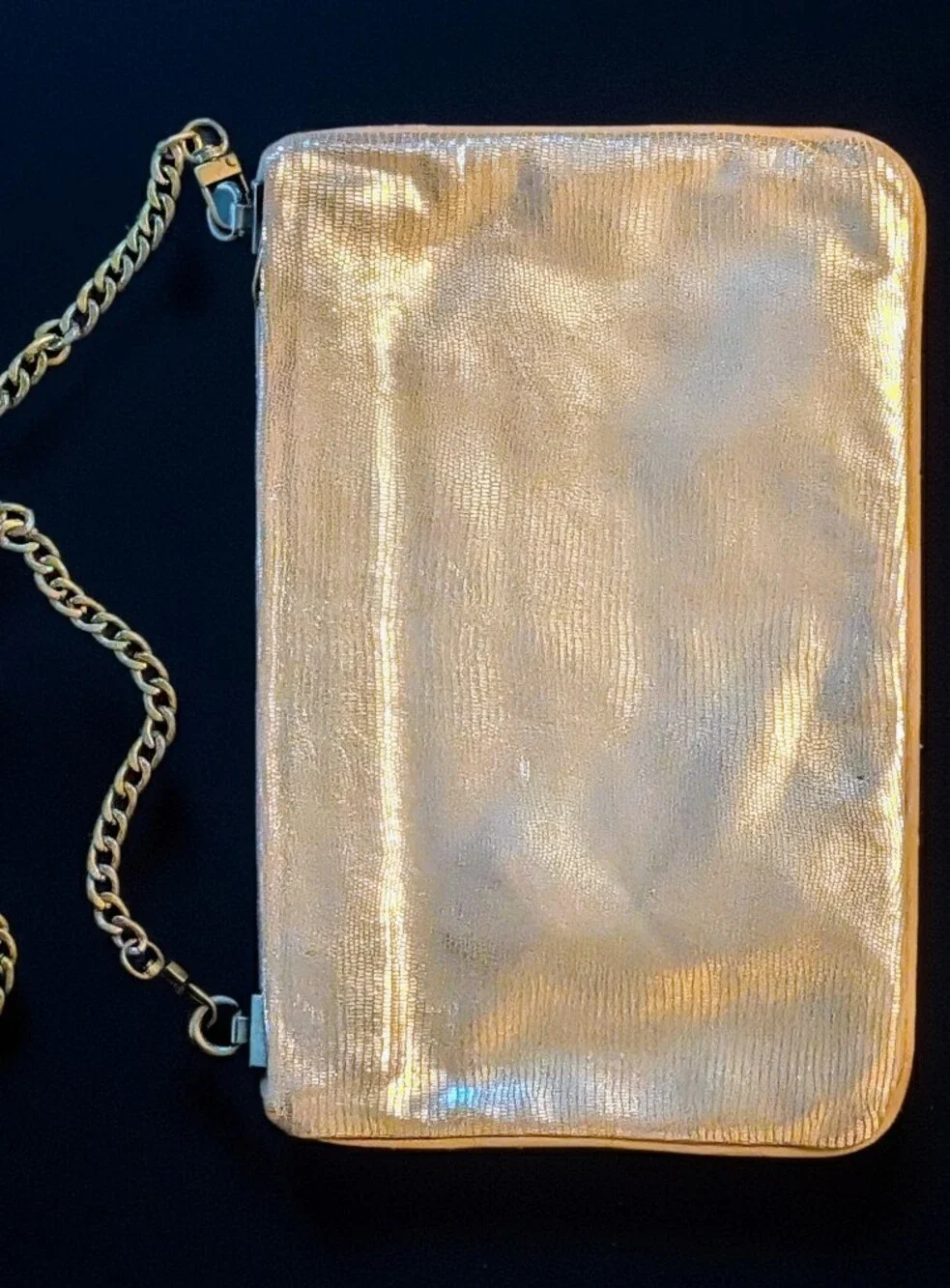 Vintage Y2K Massimo Dutti Dual Style Lizard Gold Leather & Suede Shoulder Clutch